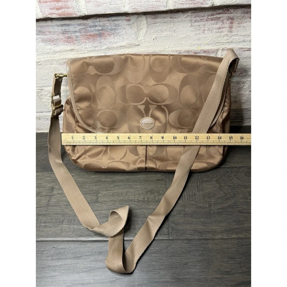 Coach F77490 Signature Tan Metallic Bronze Nylon Leather Messenger Bag Y2K‎